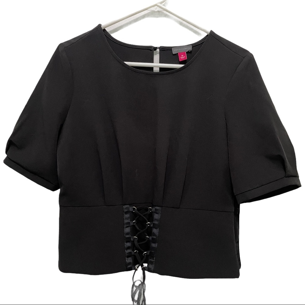 Vince Camuto Top Peplum bottom Front tie cinch waist,  Side Zip keyhole back M